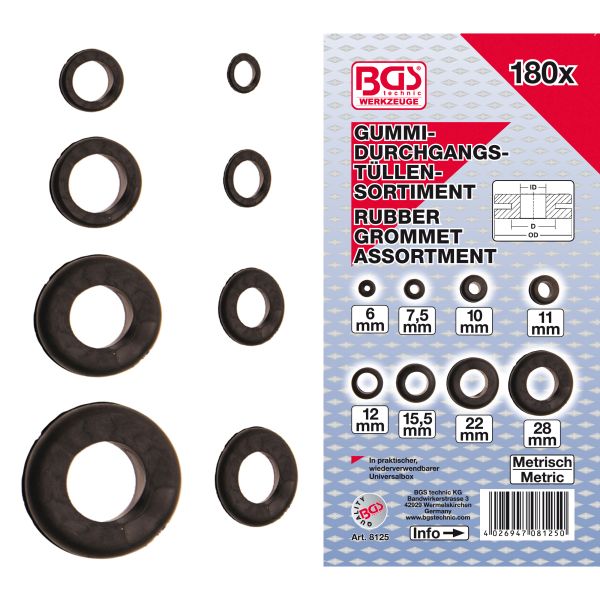 Rubber Grommet Assortment | Metric | 180 pcs.