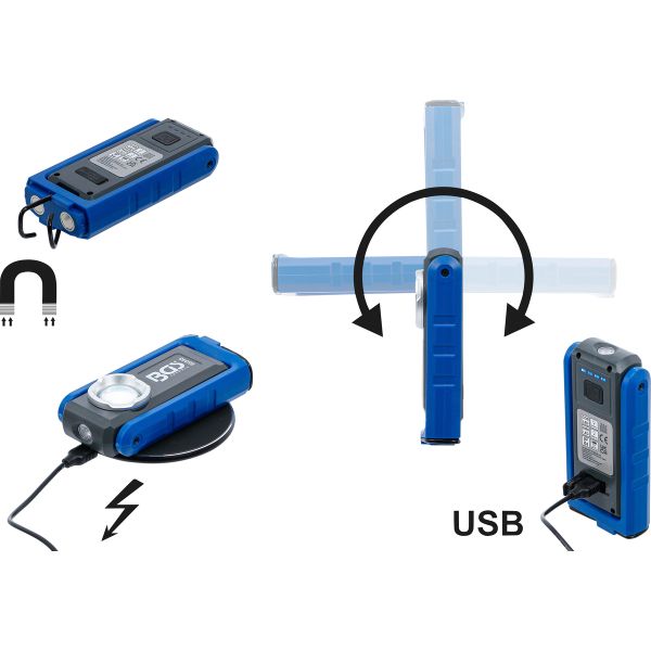 COB-LED-Werkstattleuchte mit Magnet und Haken | klappbar | mit induktiver Ladefunktion