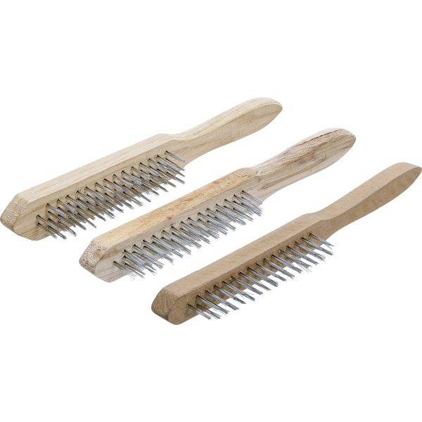 Jeu de brosses à fil d’acier | Manche en bois | 2-, 3-, 4-rangées | 3 pièces