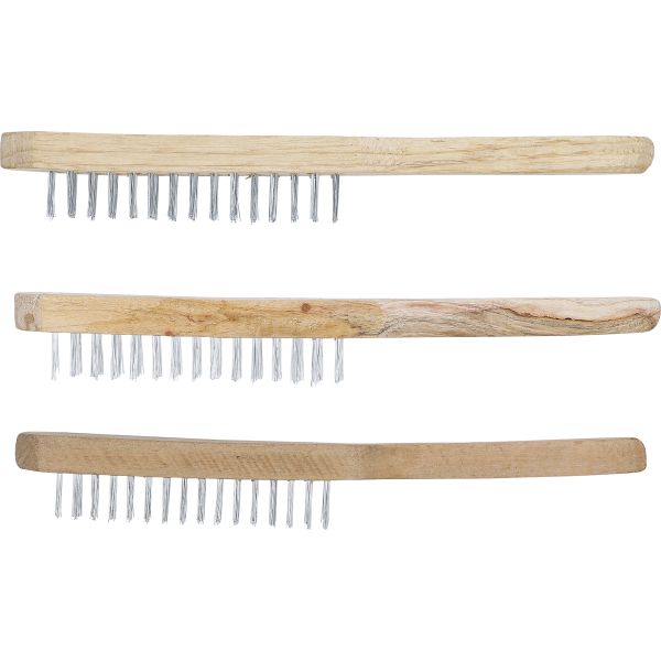 Jeu de brosses à fil d’acier | Manche en bois | 2-, 3-, 4-rangées | 3 pièces