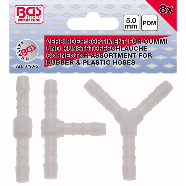 Conectores para mangueras de caucho y plástico | resistente al combustible | 5 mm | 8 piezas
