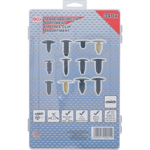 Fir Tree Clip Assortment for GM, VW, Chrysler, BMW, Nissan Ford | 340 pcs.