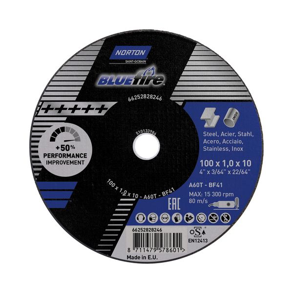 Norton Blue Fire - Cutting disc for angle grinder metal/ stainless steel 50 pack