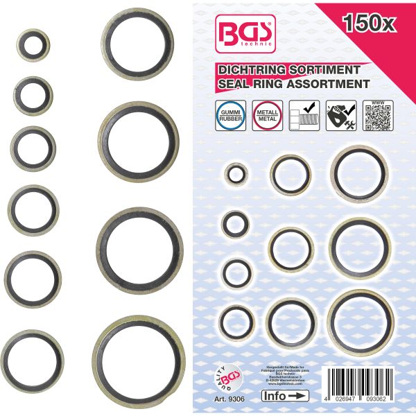 Dichtring-Sortiment | Metall | mit Gummi-Dichtwulst | 150-tlg.