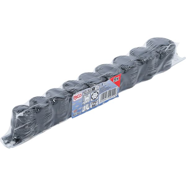 Impact Socket Set, Hexagon, extra flat | 12.5 mm (1/2") Drive | 13 - 24 mm | 9 pcs.