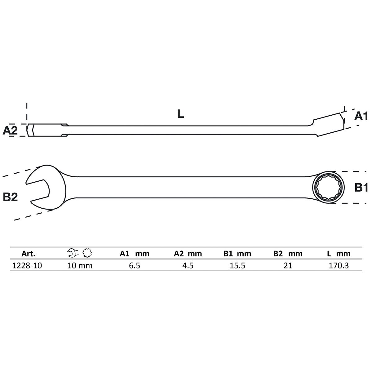 Maul-Ringschlüssel | extra lang | SW 10 mm