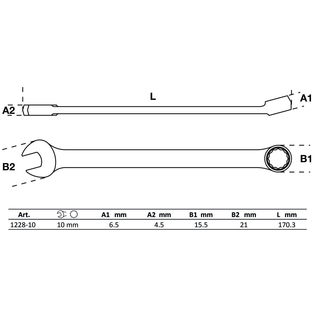 Maul-Ringschlüssel | extra lang | SW 10 mm
