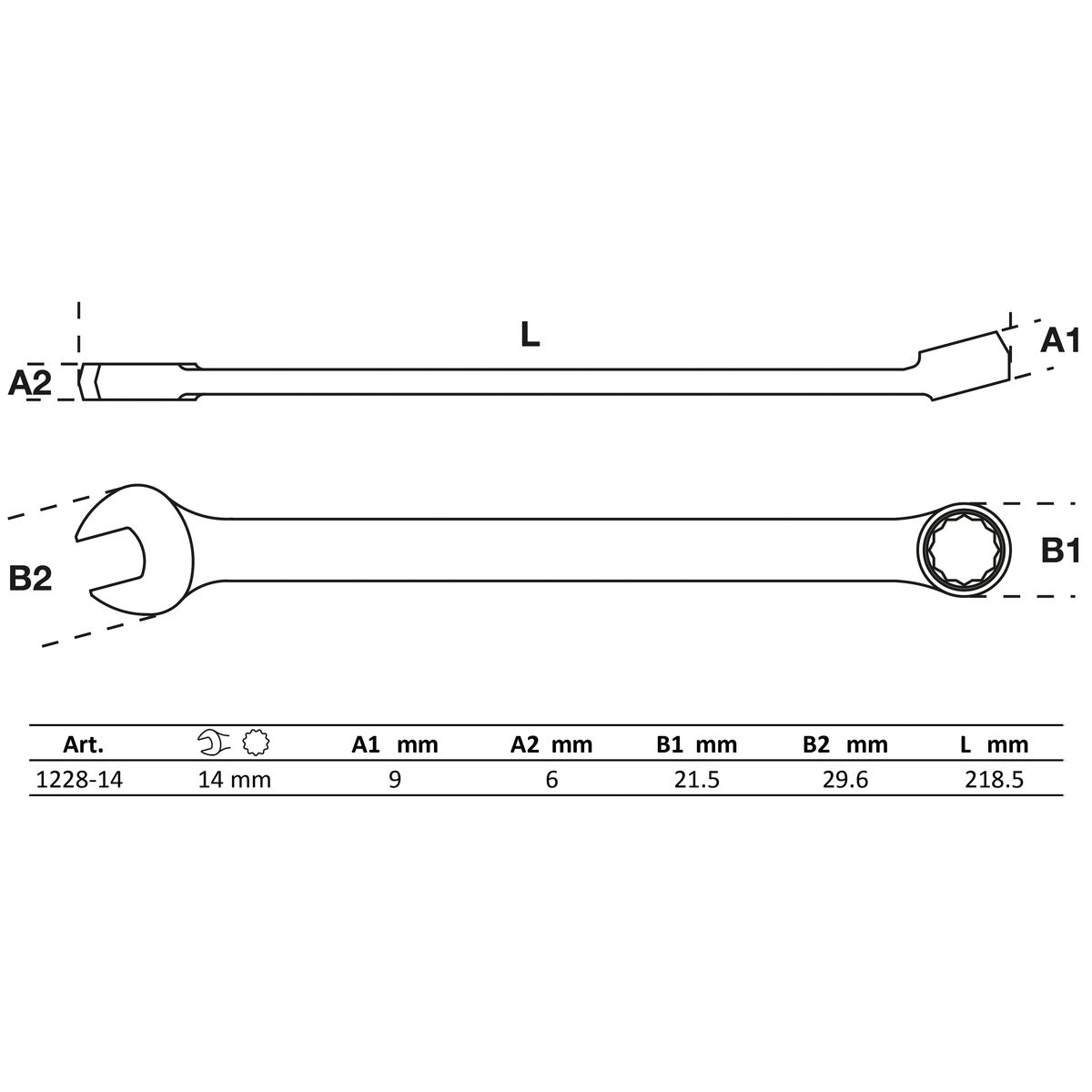 Llave combinada | extra larga | 14 mm