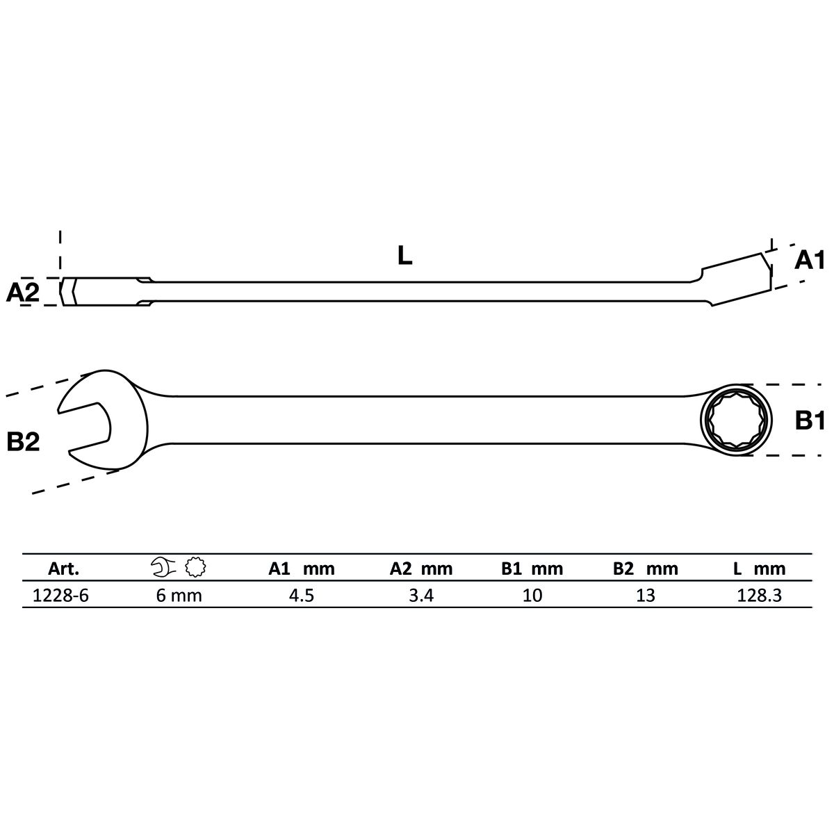 Llave combinada | extra larga | 6 mm