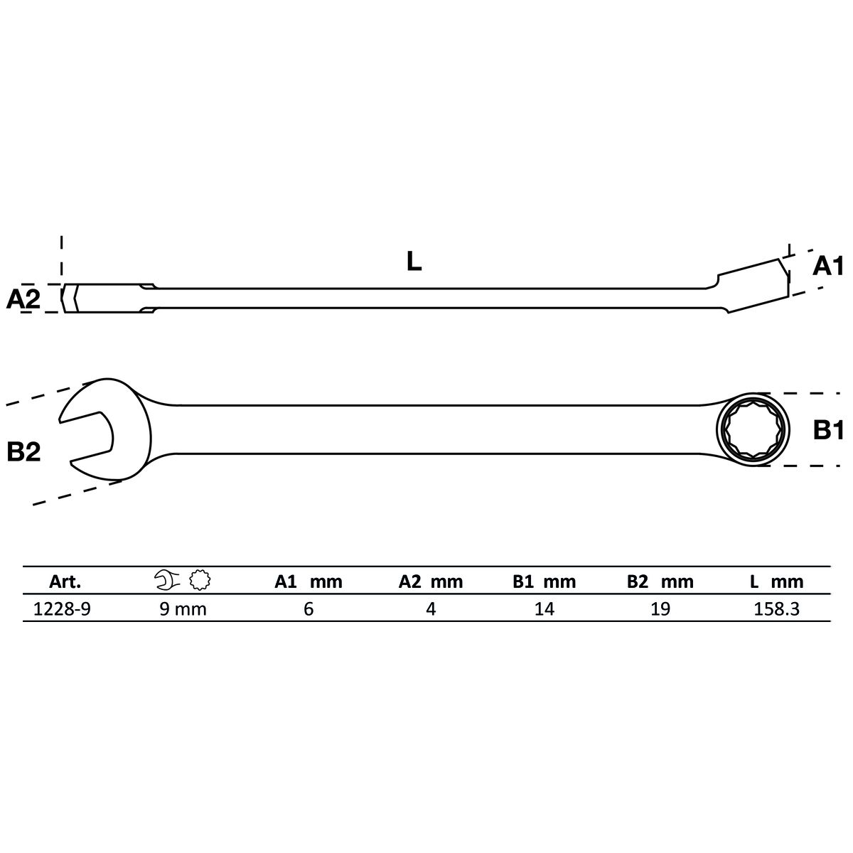Maul-Ringschlüssel | extra lang | SW 9 mm