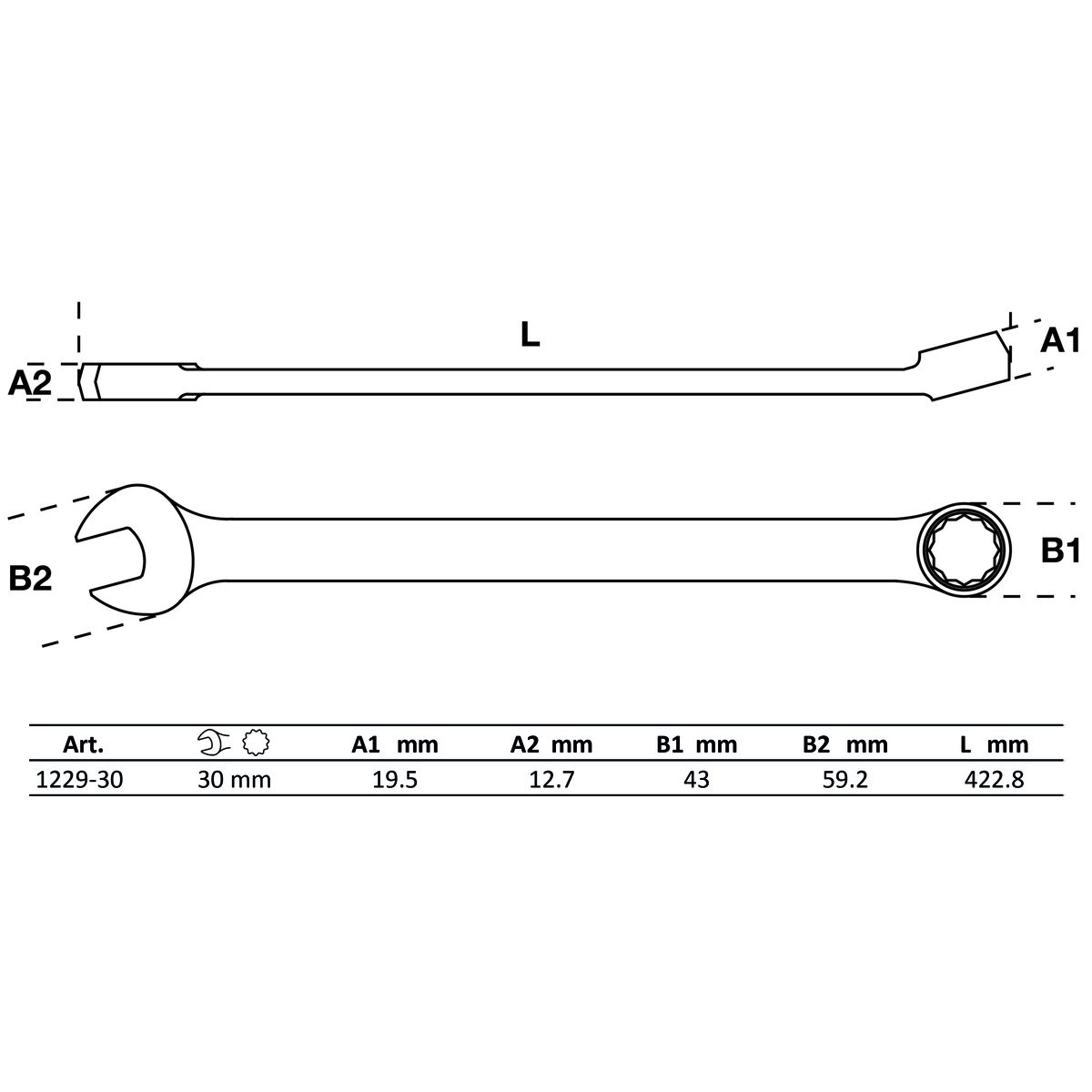 Combination Spanner | extra long | 30 mm