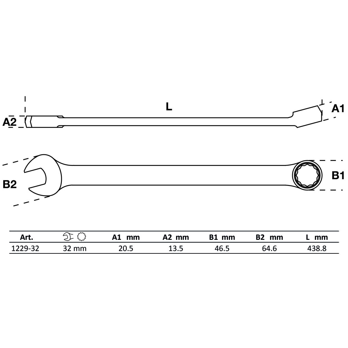 Maul-Ringschlüssel, extra lang | SW 32 mm