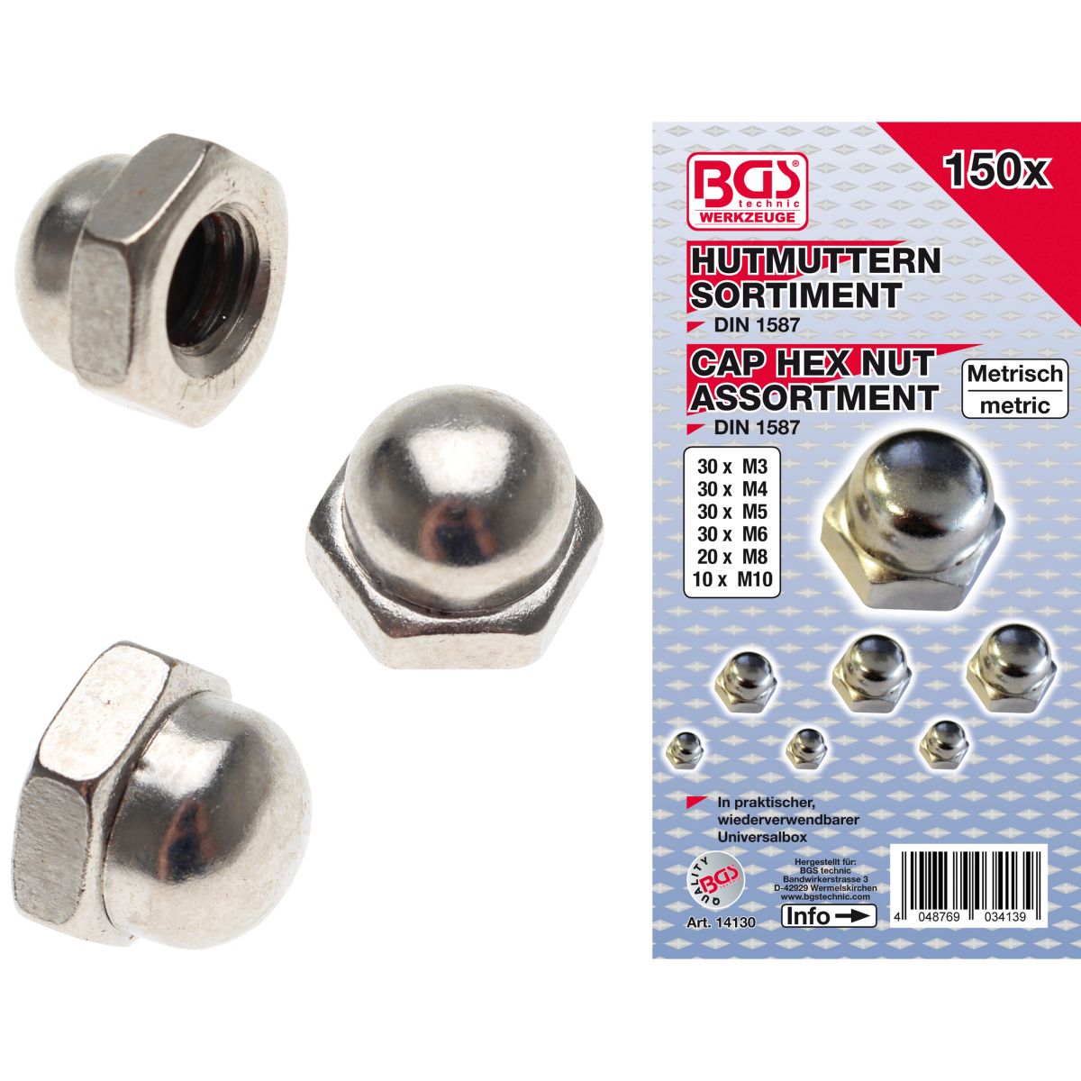 Cap Hex Nut Assortment | 150 pcs