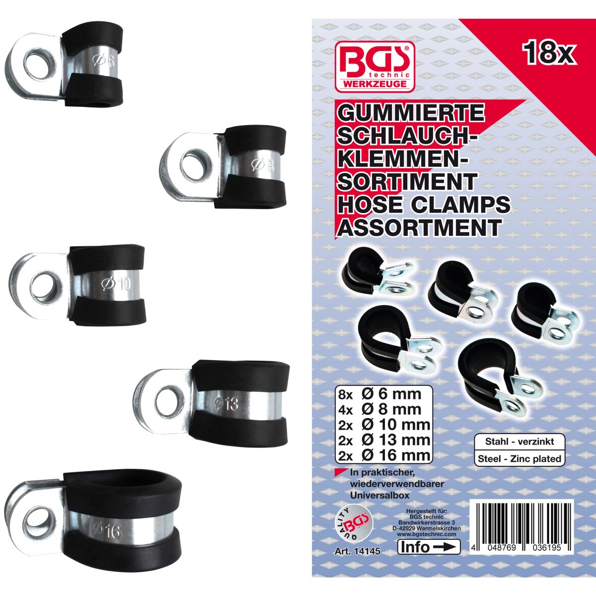 Hose Clamp Assortment, rubberized | Ø 6 - 16 mm | 18 pcs.