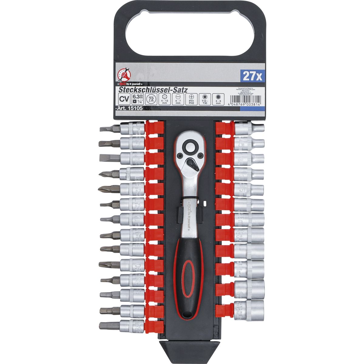 Socket Set | 6.3 mm (1/4") Drive | 4-13 mm | 27 pcs.