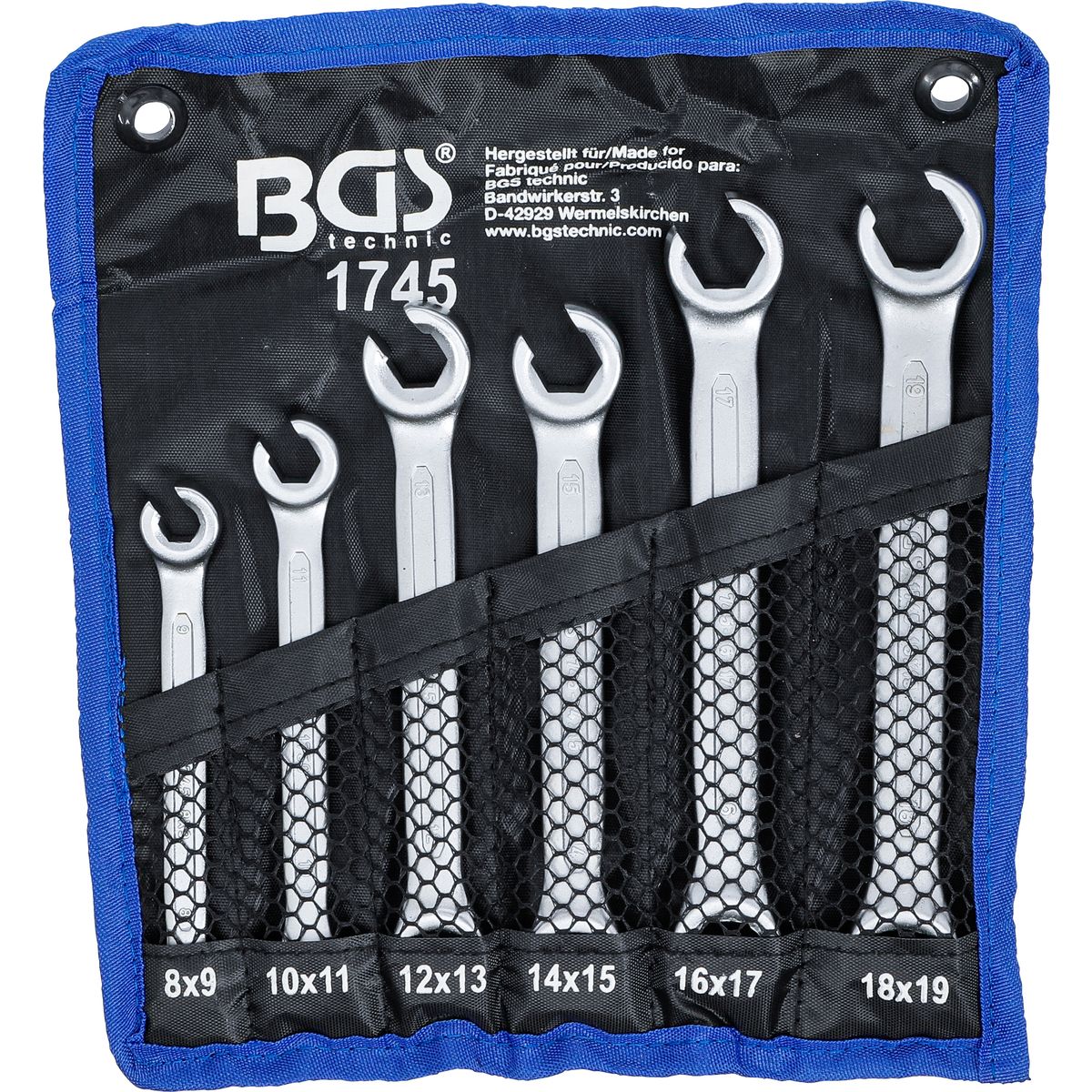 Double Ring Spanner Set, open Type | 8 x 9 - 18 x 19 mm | 6 pcs.