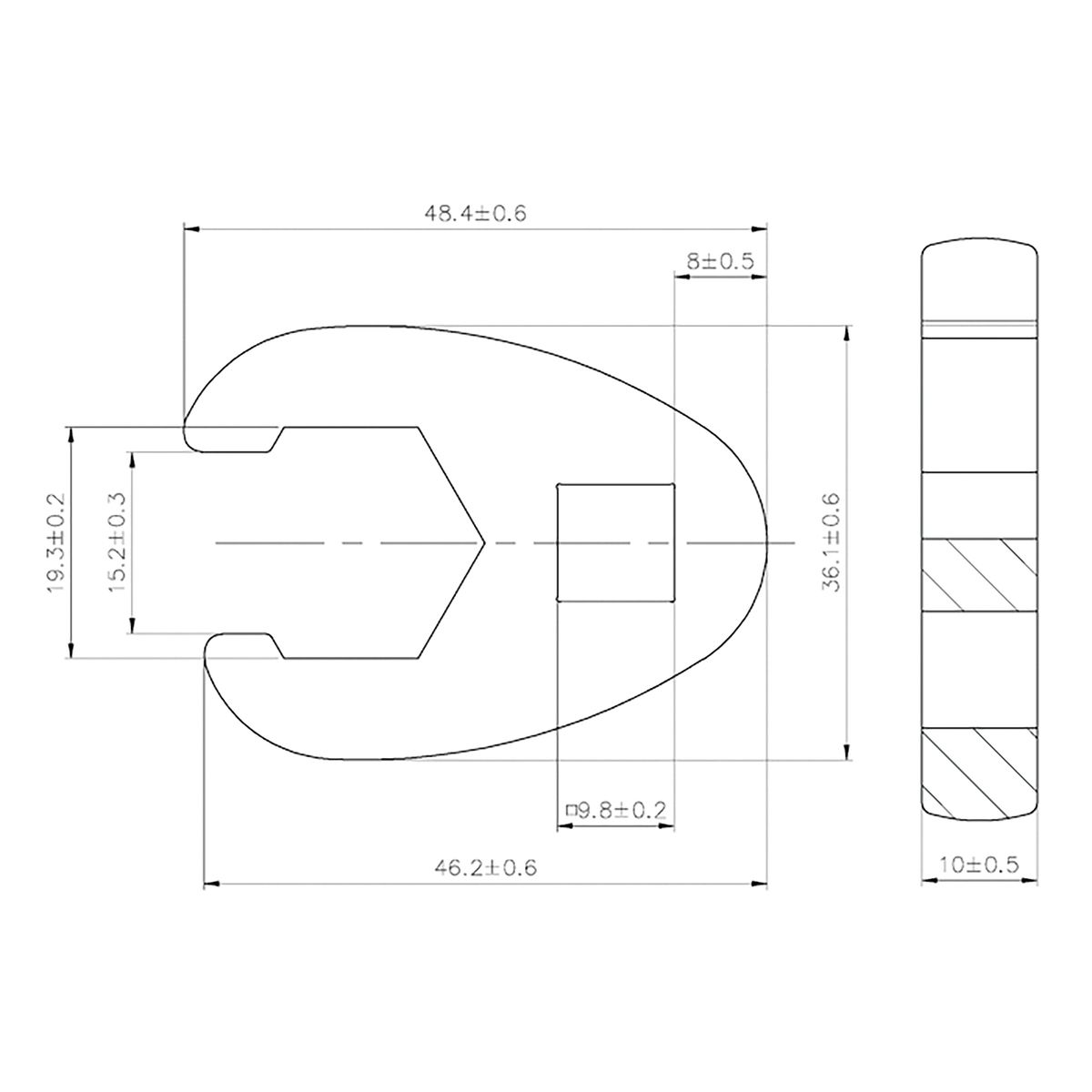 Llave boca hexagonal abierta (crowfoot) | entrada 10 mm (3/8") | 19 mm