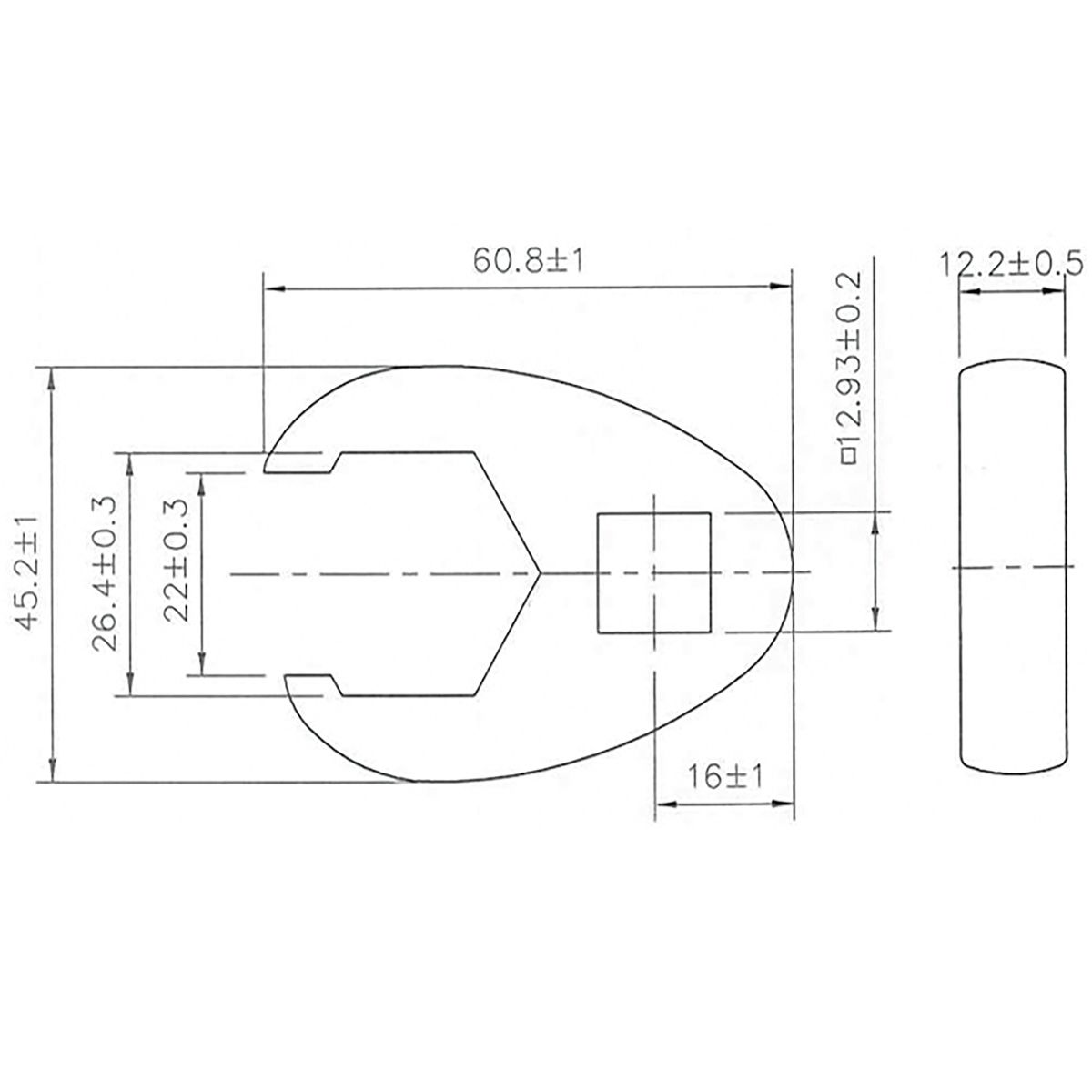 Hahnenfußschlüssel | Antrieb Innenvierkant 12,5 mm (1/2") | SW 26 mm