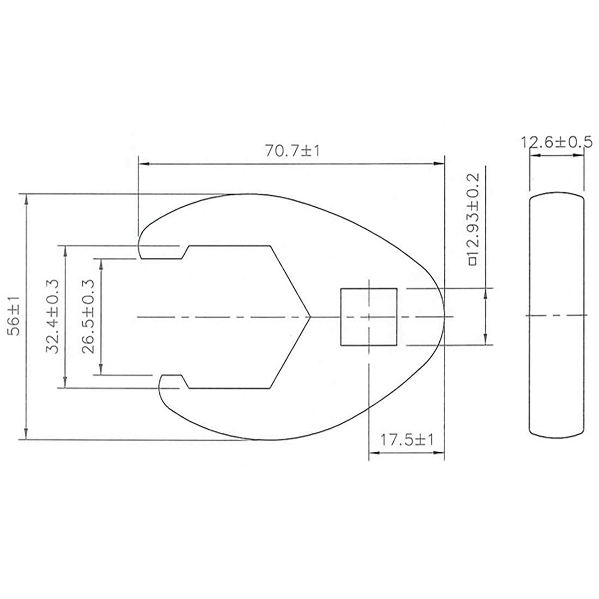 Llave boca hexagonal abierta (crowfoot) | entrada 12,5 mm (1/2") | 32 mm