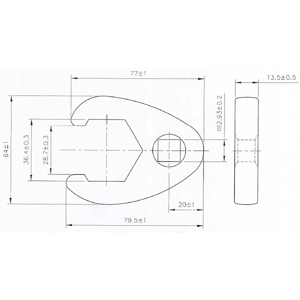 Hahnenfußschlüssel | Antrieb Innenvierkant 12,5 mm (1/2") | SW 36 mm