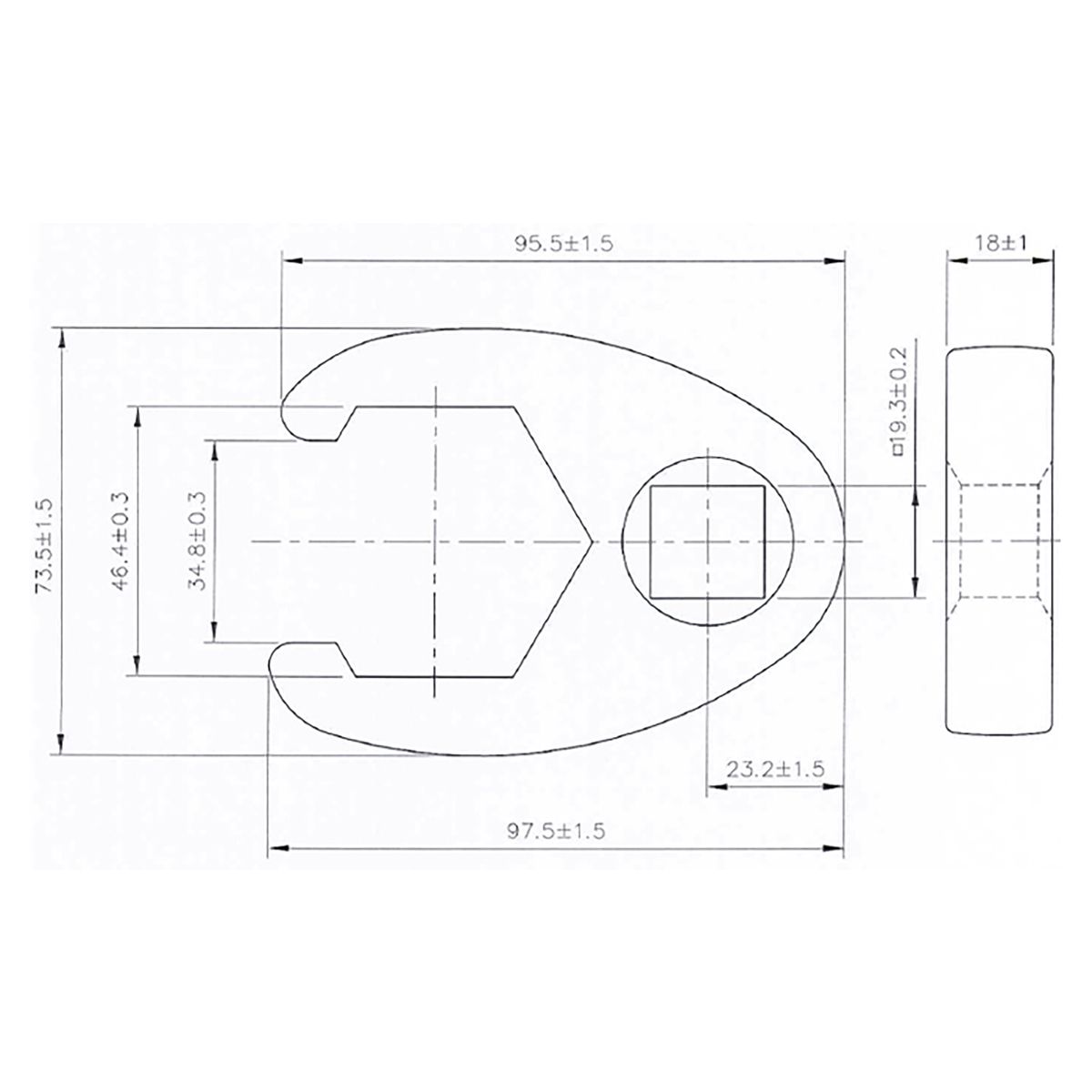 Llave boca hexagonal abierta (crowfoot) | entrada 20 mm (3/4") | 46 mm