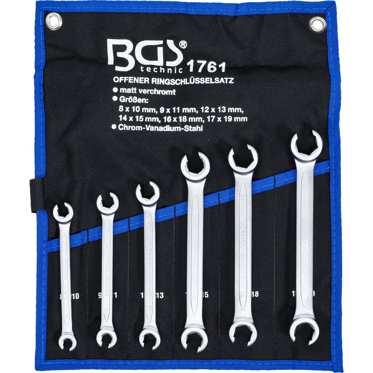 Double Ring Spanner Set, open Type | 8 x 10 - 17 x 19 mm | 6 pcs.