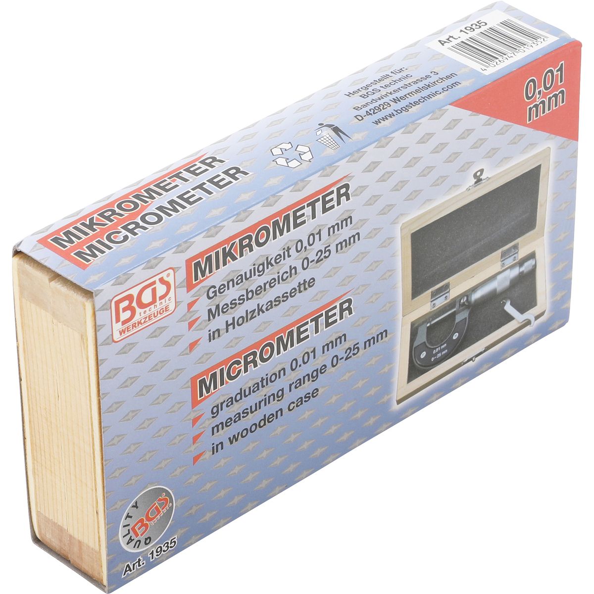 Micrometer | graduation 0.01 mm | 0 - 25 mm