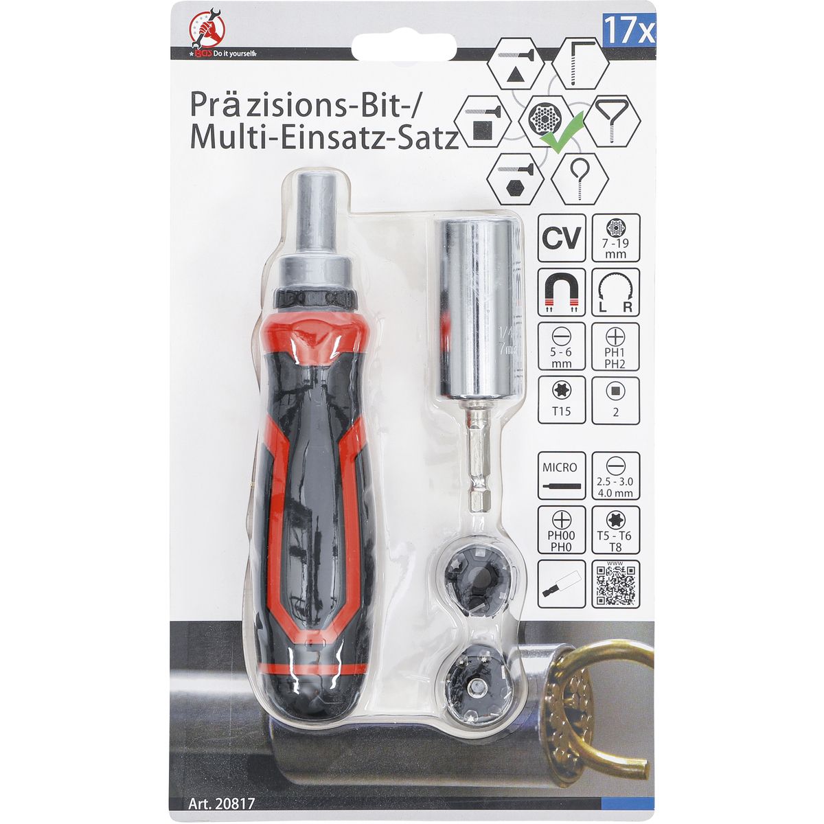 Precision Bit / Multi Socket Set | with Ratchet Spinner Handle for Bits, reversible | 17 pcs.