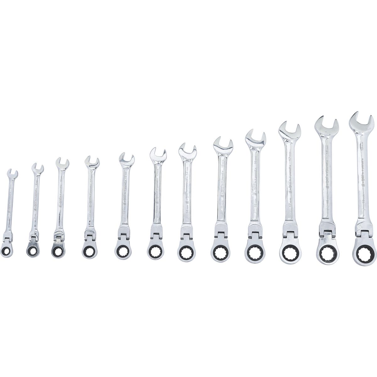 Ratchet Combination Wrench Set | flexible Heads | 8 - 19 mm | 12 pcs.