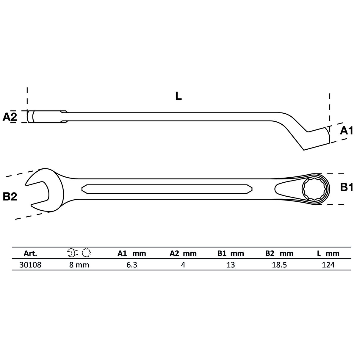 Maul-Ringschlüssel, gekröpft | SW 8 mm