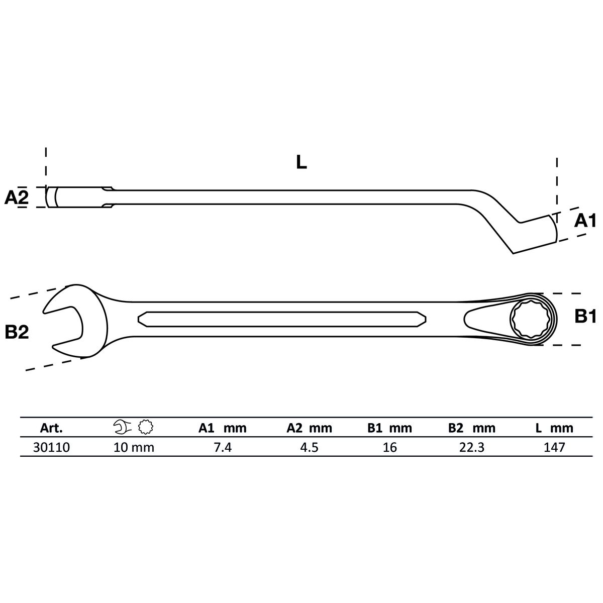 Maul-Ringschlüssel, gekröpft | SW 10 mm