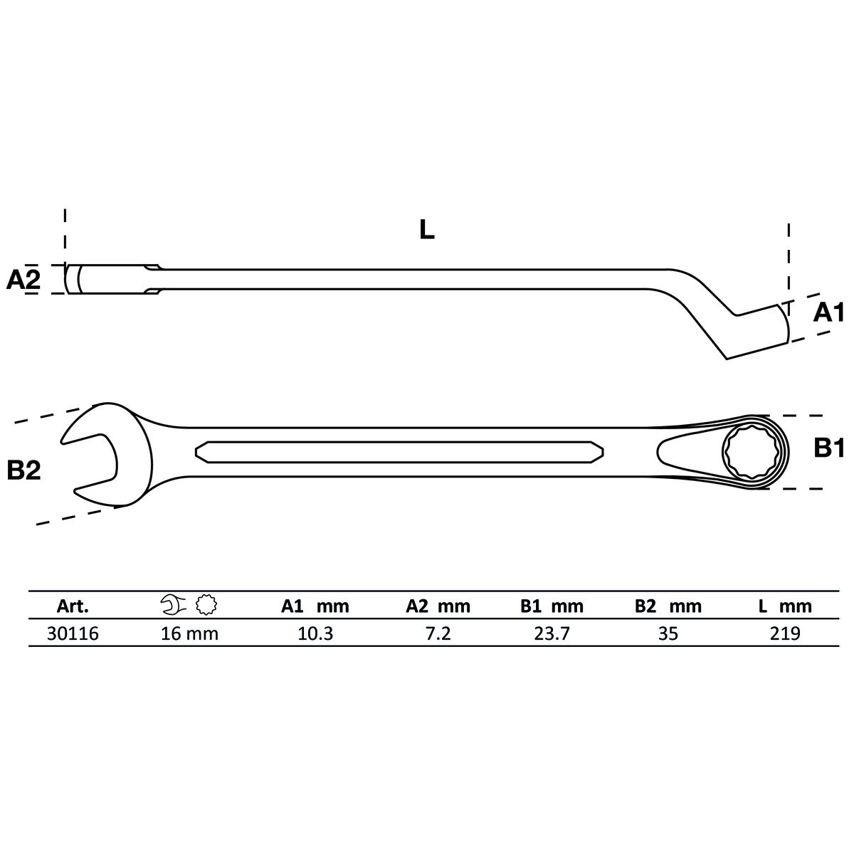 Maul-Ringschlüssel, gekröpft | SW 16 mm