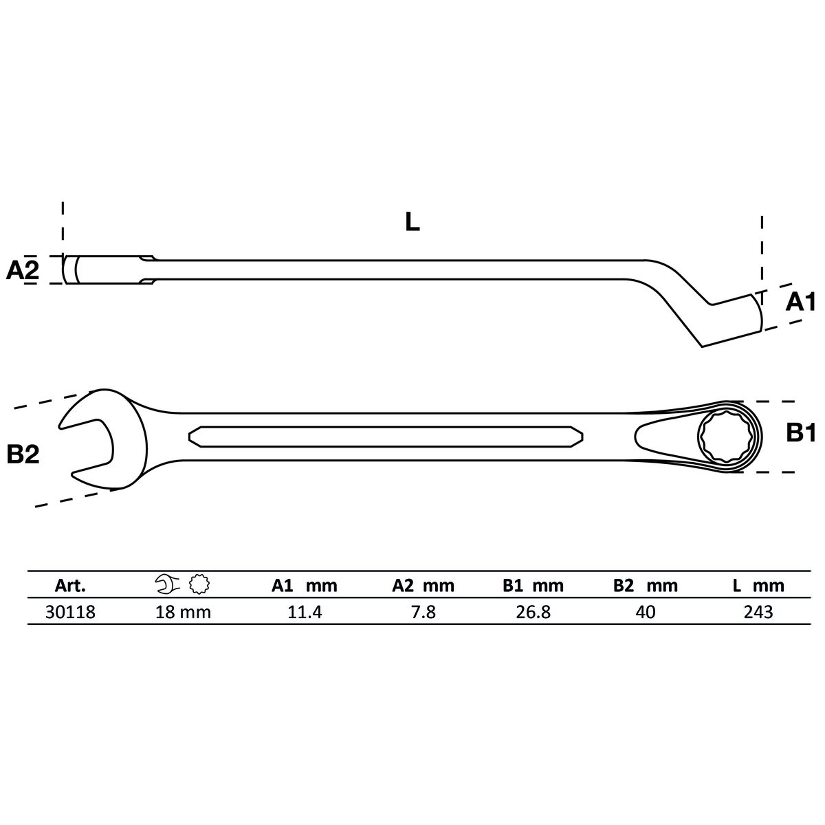 Maul-Ringschlüssel, gekröpft | SW 18 mm
