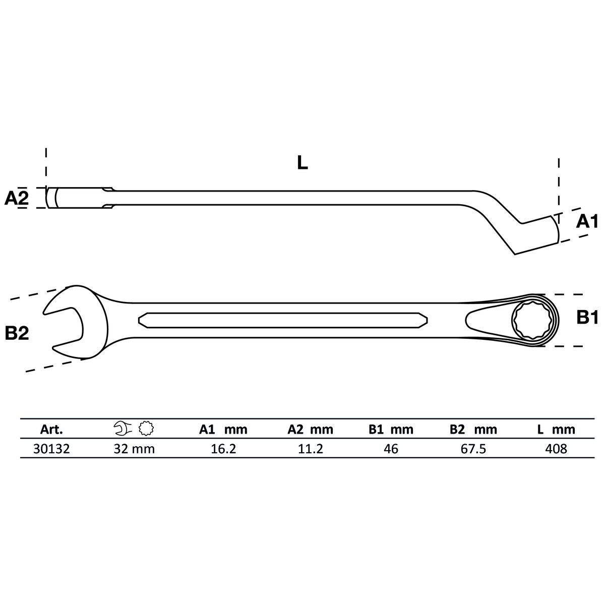Maul-Ringschlüssel, gekröpft | SW 32 mm