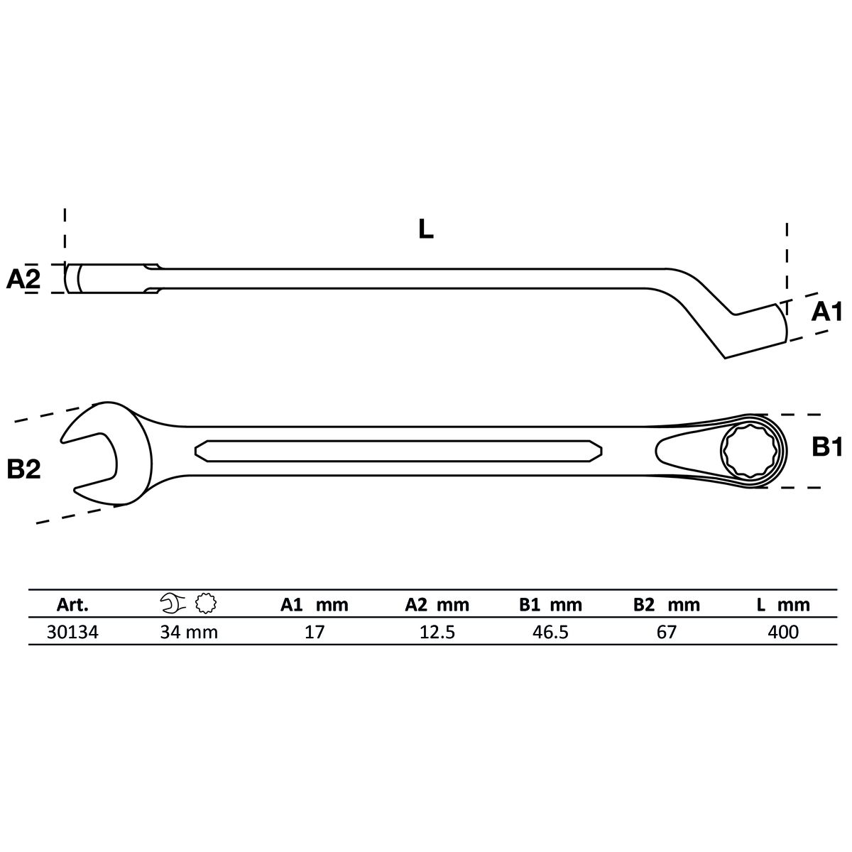 Maul-Ringschlüssel, gekröpft | SW 34 mm