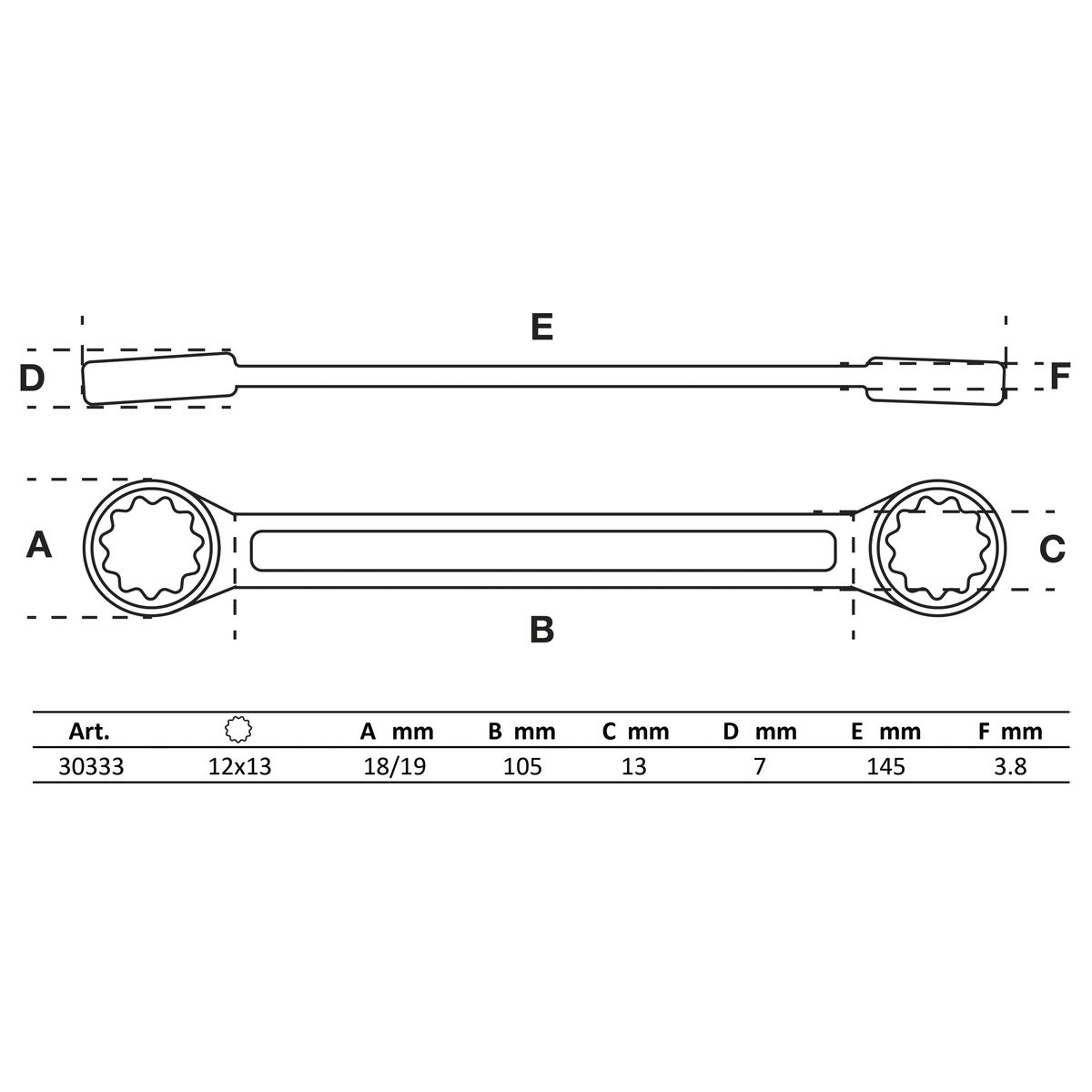 Llave de estrella doble | extra plana | 12 x 13 mm