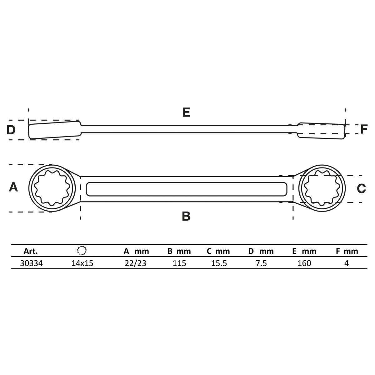 Double Ring Spanner | extra flat | 14 x 15 mm