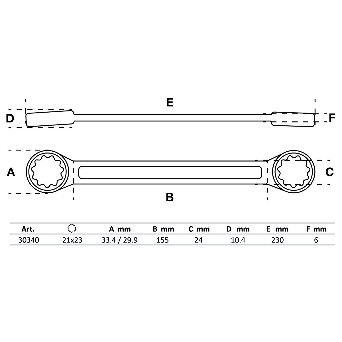 Llave de estrella doble | extra plana | 21 x 23 mm