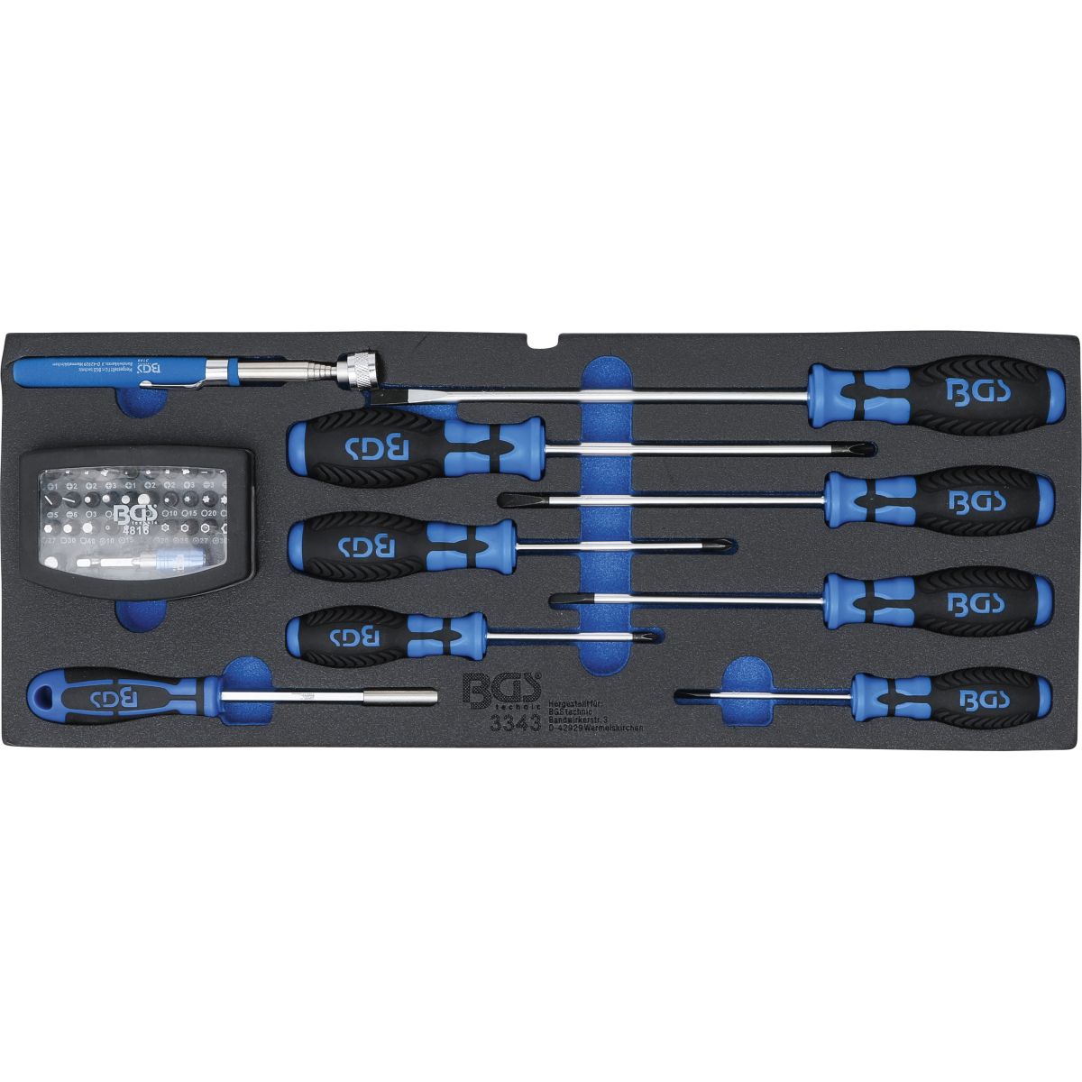 Foam Tray for BGS 3312: Screwdriver, Bit Set and magnetic Lifter | 41 pcs.