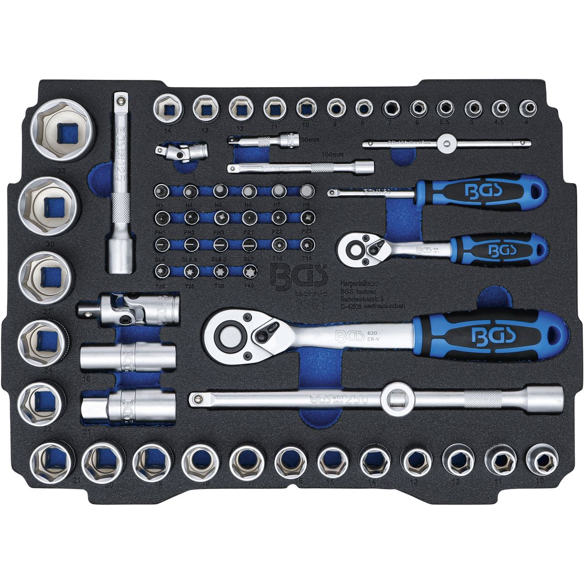 Foam Tray for BGS BOXSYS1 & 2: Socket Set 6.3 mm (1/4") / 12.5 mm (1/2") | BGS systainer® | 65 pcs.