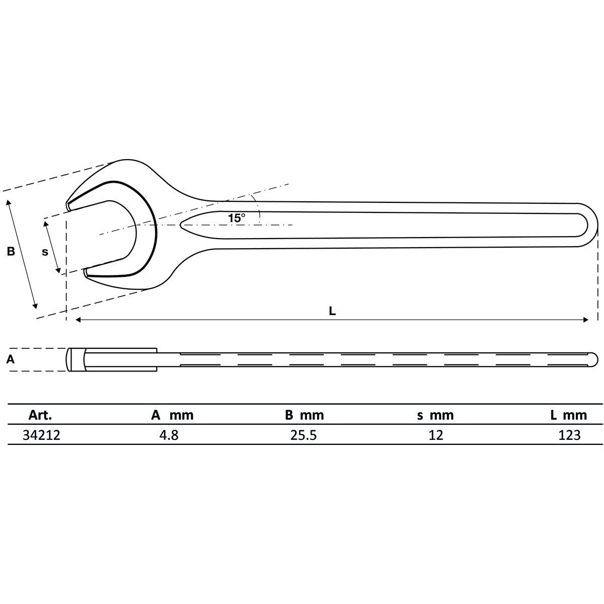 Llave plana de una boca | DIN 894 | 12 mm