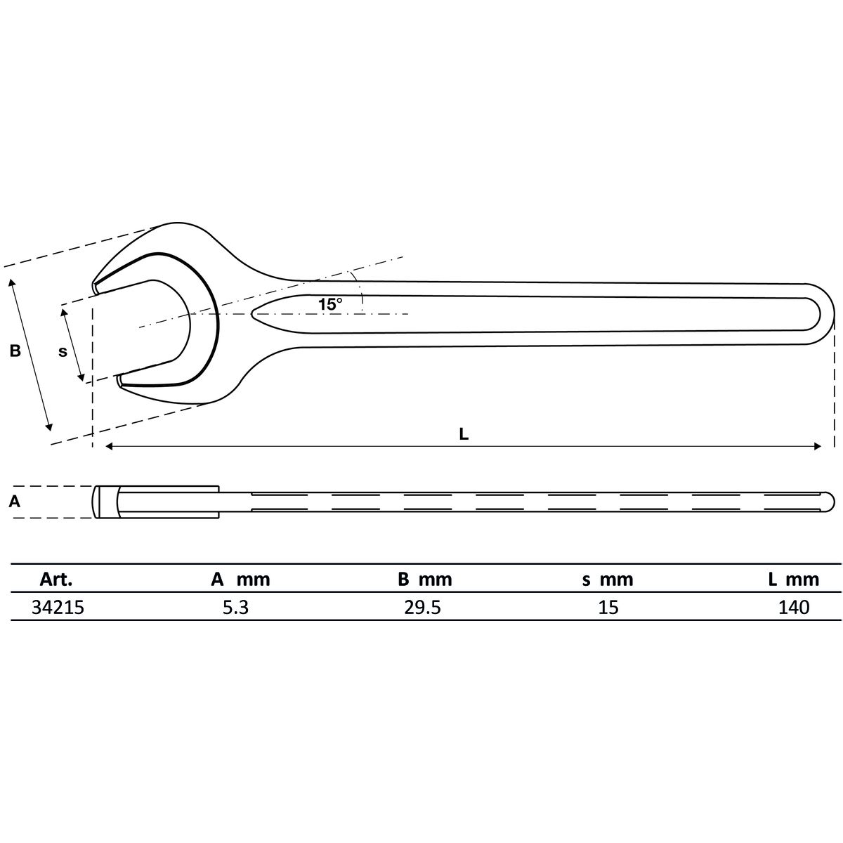 Llave plana de una boca | DIN 894 | 15 mm