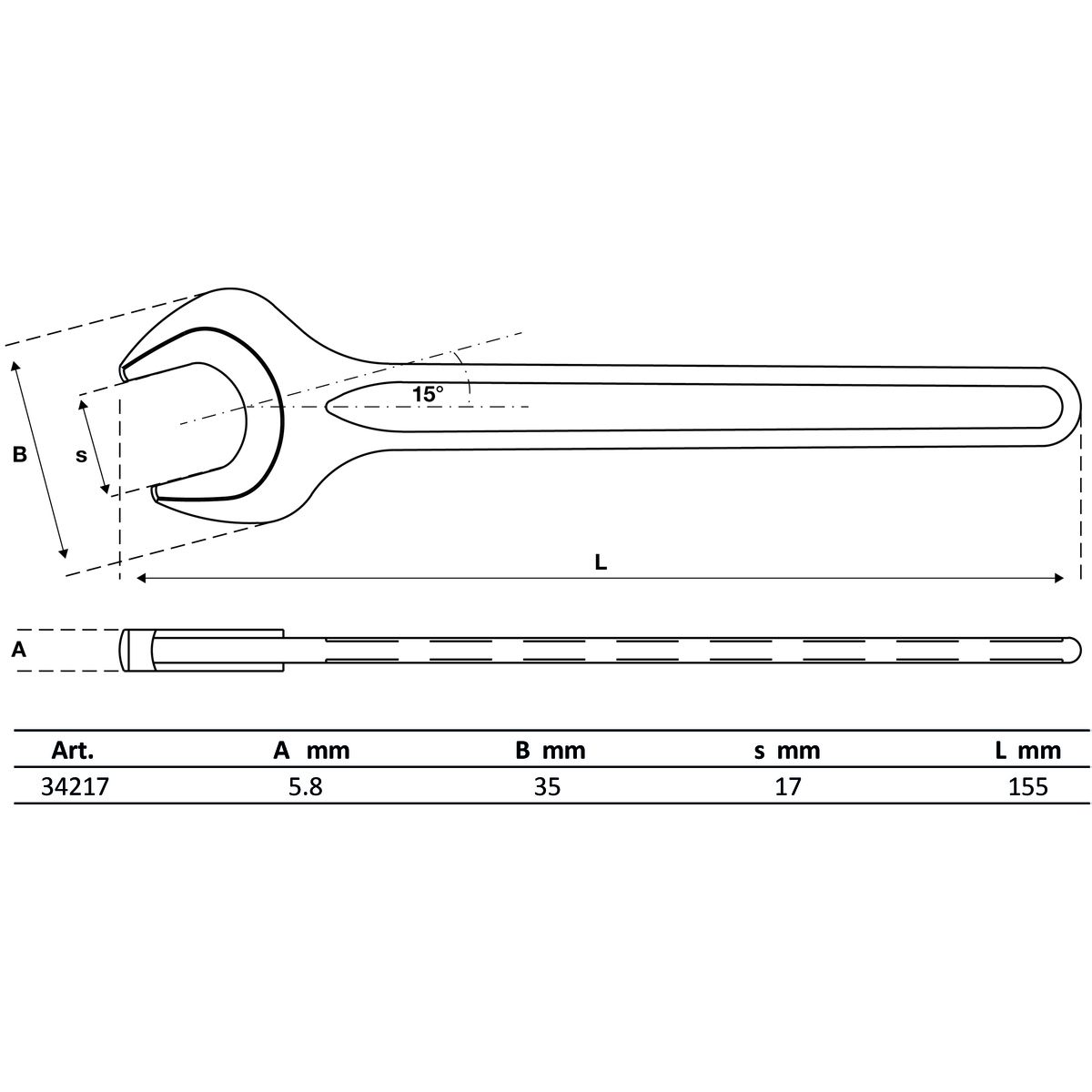 Llave plana de una boca | DIN 894 | 17 mm