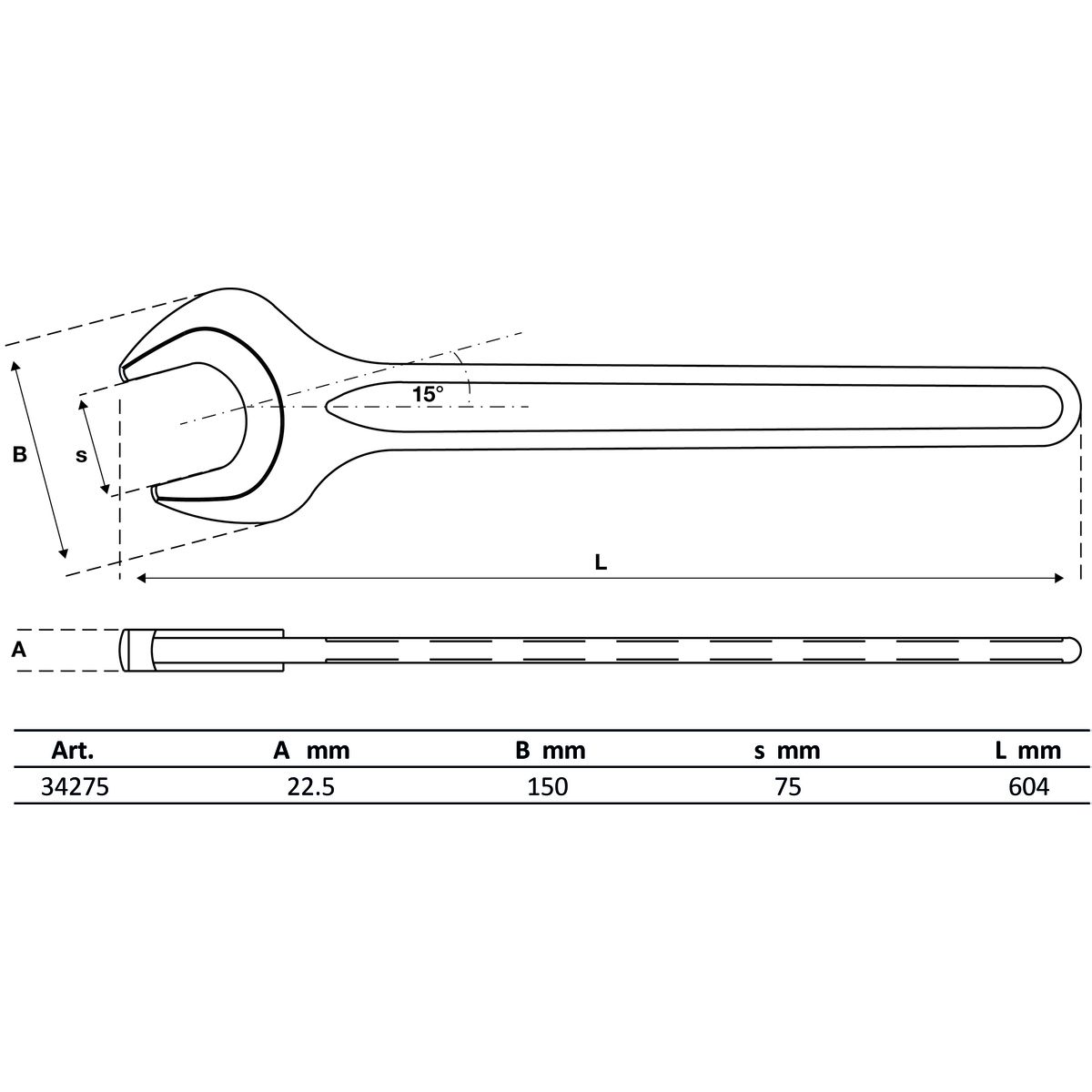 Single Open End Spanner | DIN 894 | 75 mm