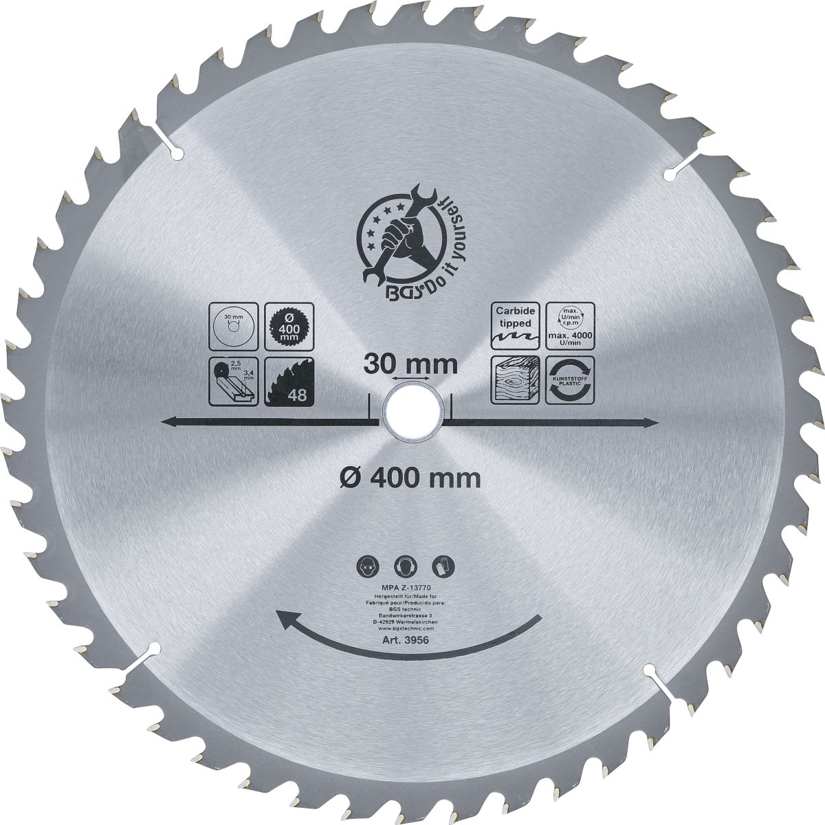 Carbide Tipped Circular Saw Blade | Ø 400 x 30 x 3.4 mm | 48 teeth