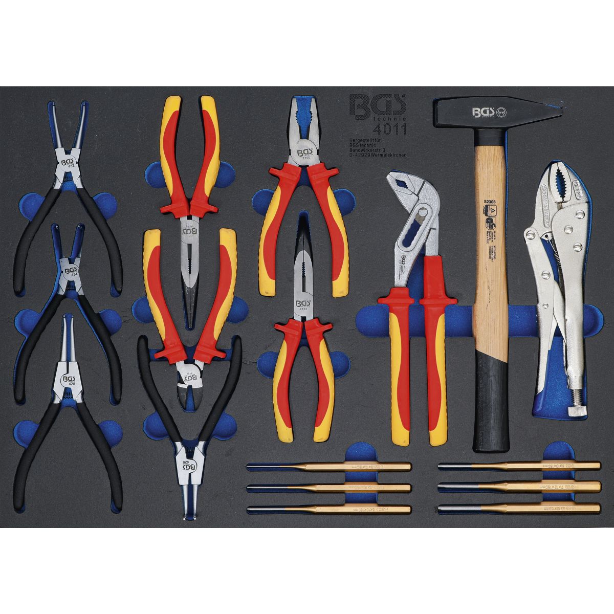 Tool Tray 3/3: Pliers, Parallel Pin Punch Set, Hammer | 17 pcs.