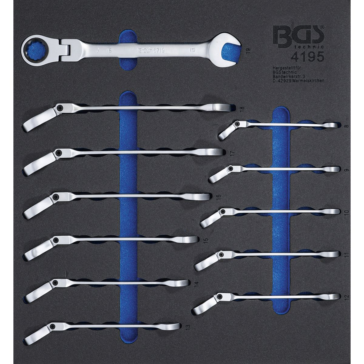 Tool Tray 2/3: Ratchet Combination Wrench Set | adjustable | 8 - 19 mm | 12 pcs.