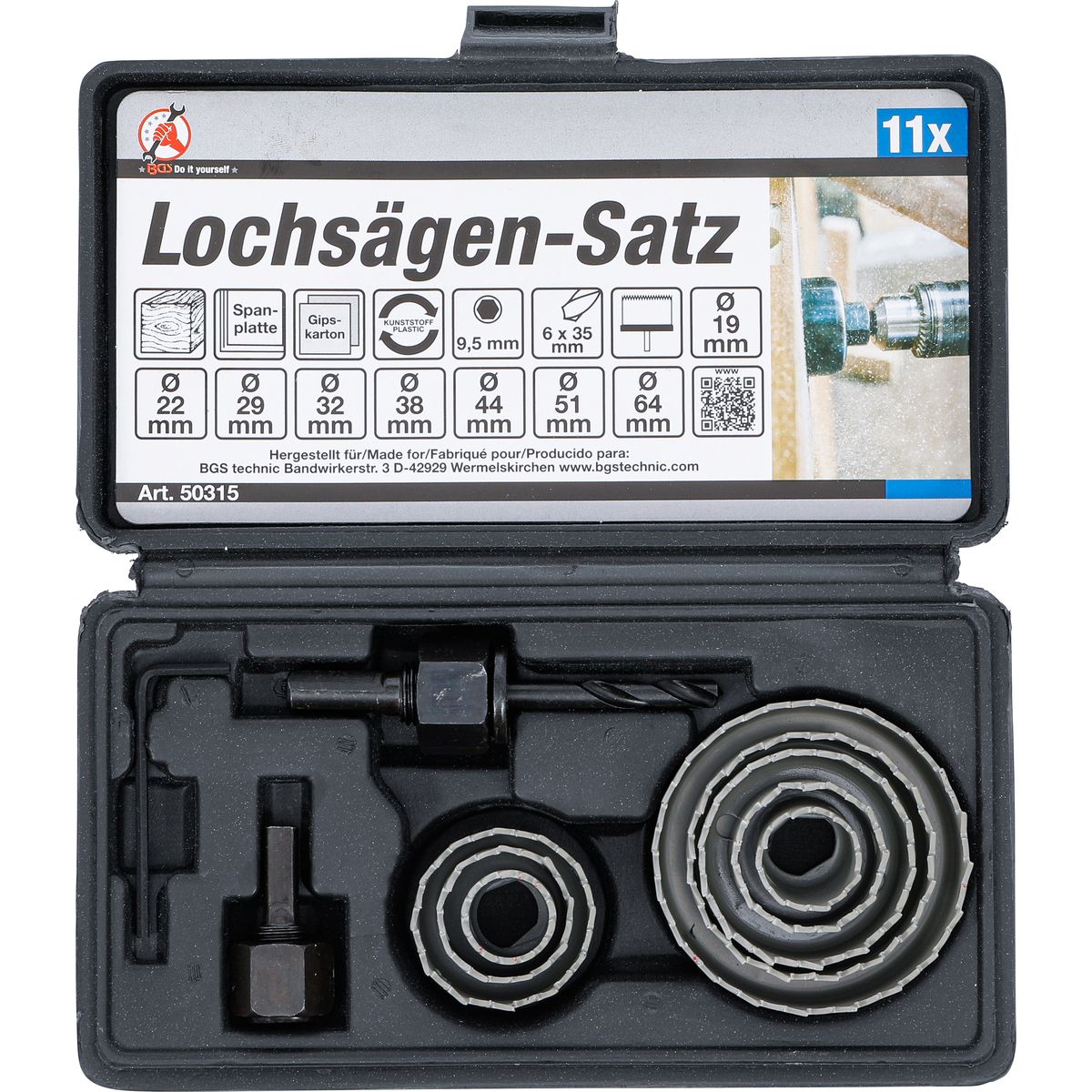 Hole Saw Set | Ø 19 - 64 mm | depth 24 mm | 11 pcs.