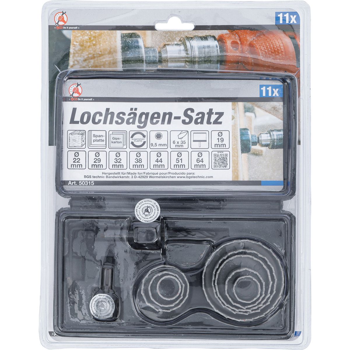 Lochsägen-Satz | Ø 19 - 64 mm | Tiefe 24 mm | 11-tlg.