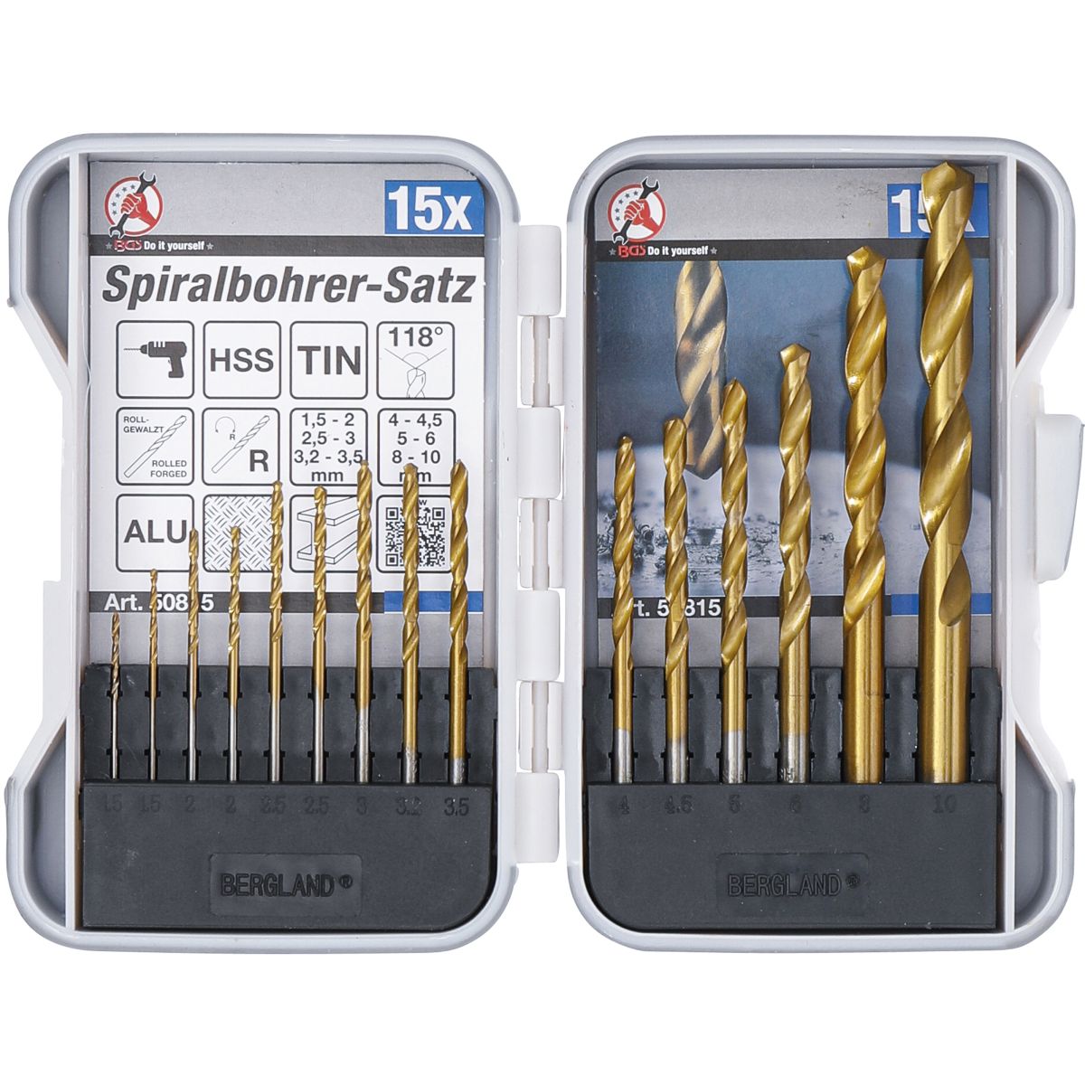 HSS Drills Set | titanium nitrated | 1.5 - 10 mm | 15 pcs.